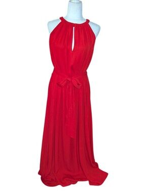Antonio Melani Red Halter Neck Maxi Waist Tie Gown Prom Bridal Party Sz 6